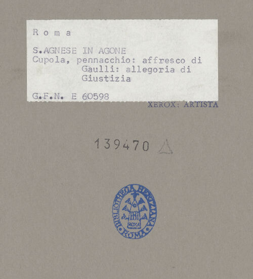 Rückseite von ICCD [https://www.deutsche-digitale-bibliothek.de/content/lizenzen/rv-ez/] Zyklus der KardinaltugendenAllegorie auf die Iustitia mit Pax, Veritas und Religio - Gesamtansicht, bh139470_recto. Foto.