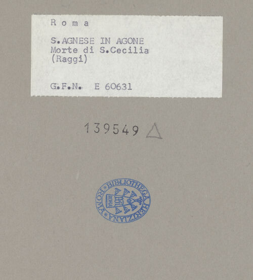 Rückseite von ICCD [https://www.deutsche-digitale-bibliothek.de/content/lizenzen/rv-ez/] Tod der heiligen Cäcilia im Beisein von Papst Paschalis I. und dem heiligen Maximus - Teilansicht, rechts: die Heiligen Cäcelia und Maximus, bh139549_recto. Foto.