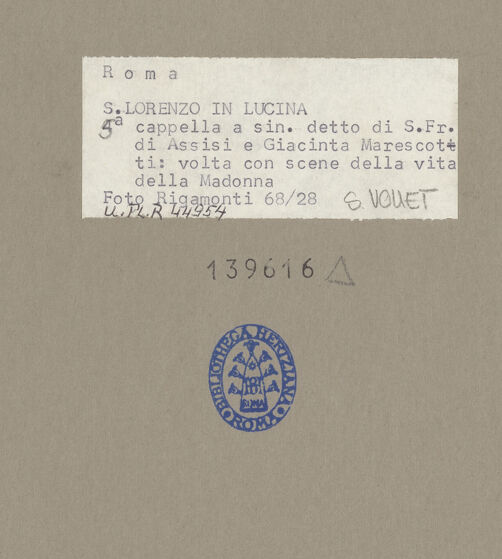 Rückseite von Bibliotheca Hertziana [http://creativecommons.org/licenses/by-nc-sa/4.0/] San Lorenzo in LucinaCappella Ruspoli (Cappella Alaleone) - Blick vom Kapelleneingang in die Kuppel, bh139616_recto. Foto: Rigamonti, Franco.