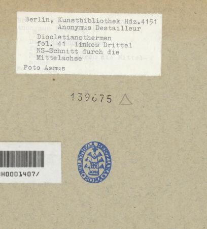 Rückseite von Kunstbibliothek [https://www.deutsche-digitale-bibliothek.de/content/lizenzen/rv-ez/] Codex Destailleur DDiocletians-Thermen: Schnitt durch die Thermenanlage mit Detailskizzen - Detail links, bh139675_recto. Foto.