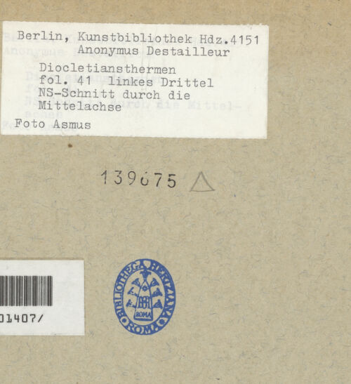 Rückseite von Kunstbibliothek [https://www.deutsche-digitale-bibliothek.de/content/lizenzen/rv-ez/] Codex Destailleur DDiocletians-Thermen: Schnitt durch die Thermenanlage mit Detailskizzen - Detail links, bh139675_recto. Foto.