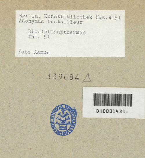 Rückseite von Kunstbibliothek [https://www.deutsche-digitale-bibliothek.de/content/lizenzen/rv-ez/] Codex Destailleur DDiocletians-Thermen: Gangkreuzung des Heizungssystems - Ausschnitt, bh139684_recto. Foto.