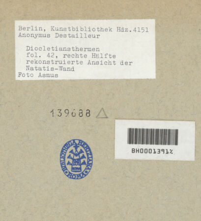 Rückseite von Kunstbibliothek [https://www.deutsche-digitale-bibliothek.de/content/lizenzen/rv-ez/] Codex Destailleur DDiocletians-Thermen: Innenaufriss-Skizze der Außenwand und Details - rechtes Teilblatt, bh139688_recto. Foto.