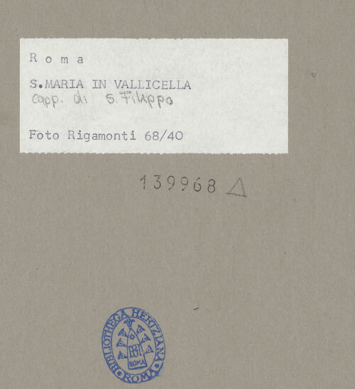 Rückseite von Bibliotheca Hertziana [https://www.deutsche-digitale-bibliothek.de/content/lizenzen/rv-fz/] Santa Maria in VallicellaCappella di San Filippo Neri - Vorraum, Decke, bh139968_recto. Foto: Rigamonti.