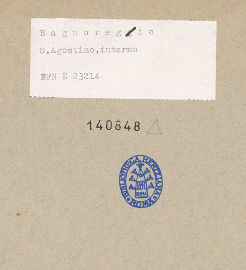 Rückseite von ICCD [https://www.deutsche-digitale-bibliothek.de/content/lizenzen/rv-ez/] Sant'AgostinoSant'Agostino - Langhaus, nach Osten, bh140848_recto. Foto.