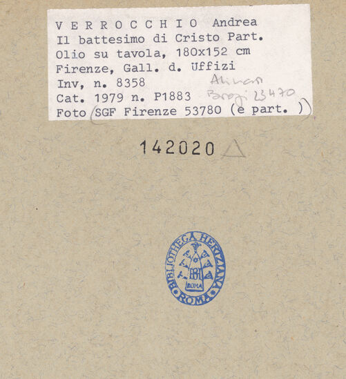 Rückseite von Alinari [https://www.deutsche-digitale-bibliothek.de/content/lizenzen/rv-fz/] Taufe Christi - , bh142020_recto. Foto.