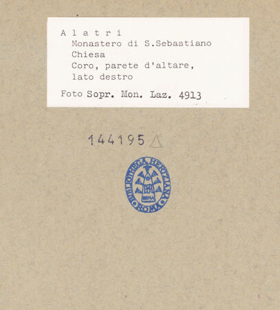Rückseite von Sopr. Mon. Laz. [https://www.deutsche-digitale-bibliothek.de/content/lizenzen/rv-ez/] Badia di San SebastianoSan Sebastiano - Östliches Joch, Ost- und Südwand, bh144195_recto. Foto.
