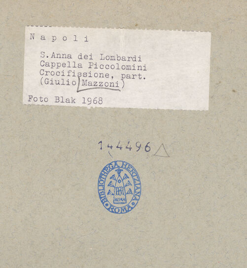 Rückseite von Blak [https://www.deutsche-digitale-bibliothek.de/content/lizenzen/rv-ez/] Der Gekreuzigte mit Maria, Magdalena und Johannes - Maria Magdalena von unten, bh144496_recto. Foto.