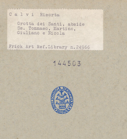 Rückseite von Frick Art Reference Library [https://www.deutsche-digitale-bibliothek.de/content/lizenzen/rv-ez/] VotivfreskenThronender Christus sowie Heilige - Detail (rechts): Thomas, Martin, Julianus und Nikolaus, bh144503_recto. Foto.