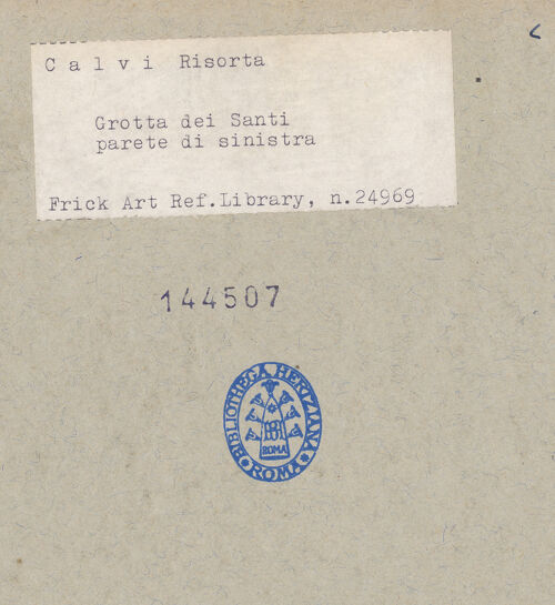 Rückseite von Frick Art Reference Library [https://www.deutsche-digitale-bibliothek.de/content/lizenzen/rv-ez/] VotivfreskenHeilige und Szenen der Silvesterlegende - Detail: Die heiligen Mauritius und Bonifatius; Drachenbindung sowie Kaiser Konstantin und sein Gefolge, bh144507_recto. Foto.