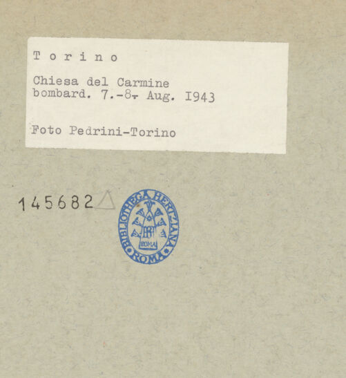 Rückseite von Pedrini, Augusto [https://www.deutsche-digitale-bibliothek.de/content/lizenzen/rv-fz/] Chiesa del Carmine - Innenansicht nach den Bombentreffer (1943.08.08), bh145682_recto. Foto: Pedrini, Augusto.