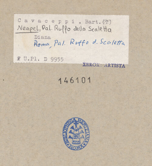 Rückseite von Bibliotheca Hertziana [https://www.deutsche-digitale-bibliothek.de/content/lizenzen/rv-fz/] Diana - Frontalansicht, bh146101_recto. Foto.