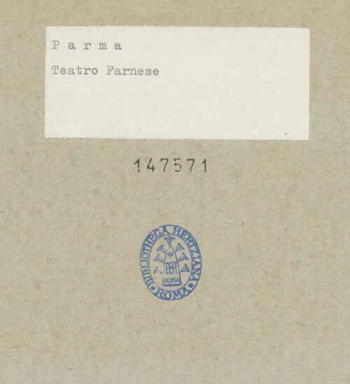 Rückseite von unbekannt [https://www.deutsche-digitale-bibliothek.de/content/lizenzen/rv-ez/] Palazzo della PilottaTeatro Farnese - Sitzreihen, bh147571_recto. Foto.