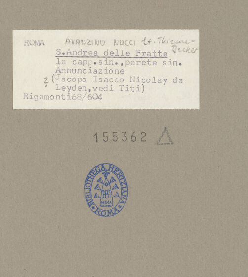 Rückseite von Bibliotheca Hertziana [https://www.deutsche-digitale-bibliothek.de/content/lizenzen/rv-fz/] Verkündigung - Gesamtansicht, bh155362_recto. Foto: Rigamonti.