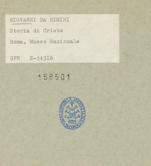 Rückseite von ICCD [https://www.deutsche-digitale-bibliothek.de/content/lizenzen/rv-ez/] Teil eines Diptychons (Szenen aus dem Leben Christi: die Geburt Christi, die Kreuzigung, die Trauer um Christus, die Aufbrechung der Vorhölle, die Auferstehung Christi und die drei Marien am Grab, das Jüngste Gericht) - Gesamtansicht, bh158501_recto. Foto.