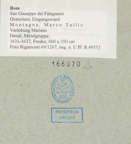 Rückseite von Rigamonti [https://www.deutsche-digitale-bibliothek.de/content/lizenzen/rv-fz/] Zyklus mit Szenen des alten und des neuen TestamentsVerlobung Mariens - Detail: Mittelgruppe, bh166070_recto. Foto.