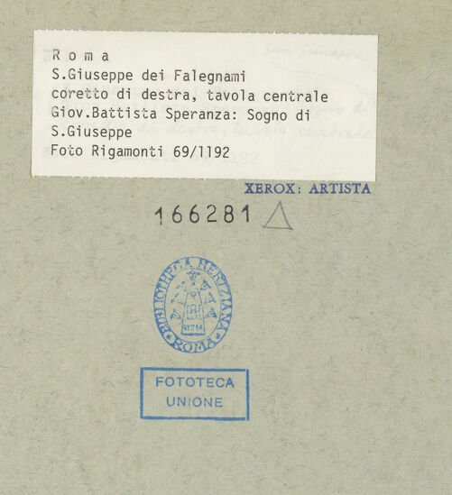 Rückseite von Rigamonti [https://www.deutsche-digitale-bibliothek.de/content/lizenzen/rv-fz/] Traum Josephs, flankiert von König David und Prophet - Mittlere Tafel: Traum Josephs, bh166281_recto. Foto.