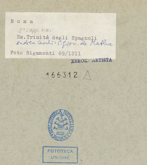 Rückseite von Bibliotheca Hertziana [https://www.deutsche-digitale-bibliothek.de/content/lizenzen/rv-fz/] Szenen aus dem Leben des heiligen Johannes von MathaMarienerscheinung, die dem Heiligen Geld zum Loskauf von Gefangenen überreicht - , bh166312_recto. Foto: Rigamonti.