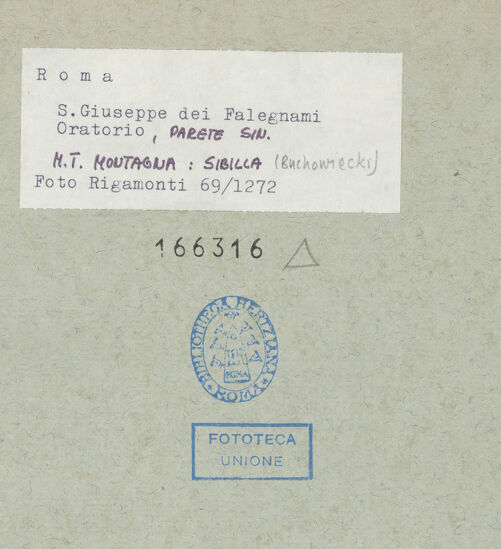 Rückseite von Rigamonti [https://www.deutsche-digitale-bibliothek.de/content/lizenzen/rv-fz/] Zyklus mit Szenen des alten und des neuen Testaments - Sibylle (Sibilla), bh166316_recto. Foto.