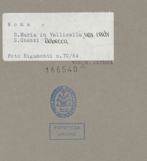 Rückseite von Bibliotheca Hertziana [https://www.deutsche-digitale-bibliothek.de/content/lizenzen/rv-fz/] Bildzyklus zur Erlösung der MenschheitRebekka und Elieser am Brunnen - , bh166540_recto. Foto: Rigamonti.