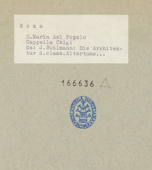 Rückseite von unbekannt [https://www.deutsche-digitale-bibliothek.de/content/lizenzen/rv-ez/] Santa Maria del PopoloCappella Chigi - Aufriss, bh166636_recto. Foto.