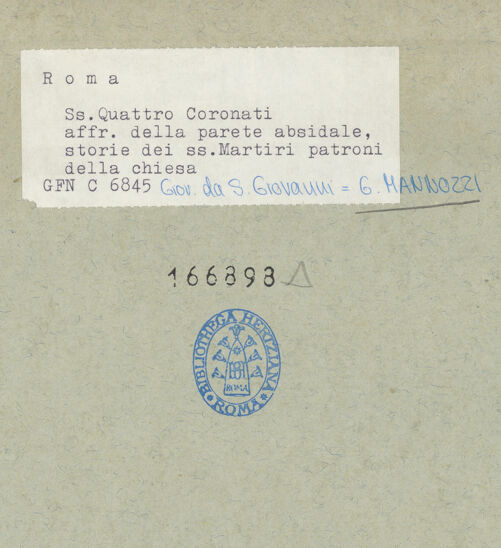 Rückseite von ICCD [https://www.deutsche-digitale-bibliothek.de/content/lizenzen/rv-ez/] Freskenzyklus im ChorLeben und Martyrien der vier bzw. fünf gekrönten Bildhauer bzw. Steinmetze  aus PannonienCyrill von Antiochia tauft den bekehrten Bildhauer im Kerker - Gesamtansicht, bh166898_recto. Foto.