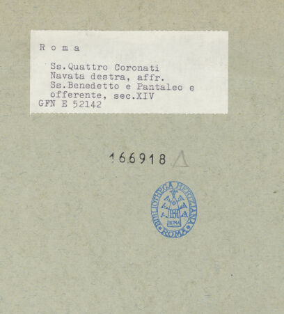 Rückseite von ICCD [https://www.deutsche-digitale-bibliothek.de/content/lizenzen/rv-ez/] Heiligenzyklus - Ein heiliger Bischof (S. Pantaleon?) und der Hl. Benedikt, bh166918_recto. Foto.