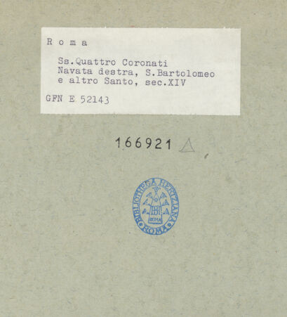 Rückseite von ICCD [https://www.deutsche-digitale-bibliothek.de/content/lizenzen/rv-ez/] Heiligenzyklus - Hl. Bartholomäus und nicht identifizierbarer Heiliger (Freskenfragment), bh166921_recto. Foto.