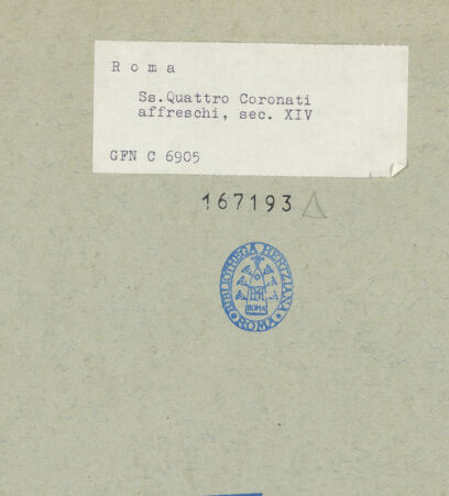 Rückseite von ICCD [https://www.deutsche-digitale-bibliothek.de/content/lizenzen/rv-ez/] Heiligenzyklus - Ein heiliger Bischof (S. Pantaleon?) und der Hl. Benedikt, bh167193_recto. Foto.