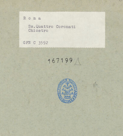 Rückseite von ICCD [https://www.deutsche-digitale-bibliothek.de/content/lizenzen/rv-ez/] Santi Quattro CoronatiInneres - Ausschnitt: Ornamentfriese über der Arkatur, bh167199_recto. Foto.