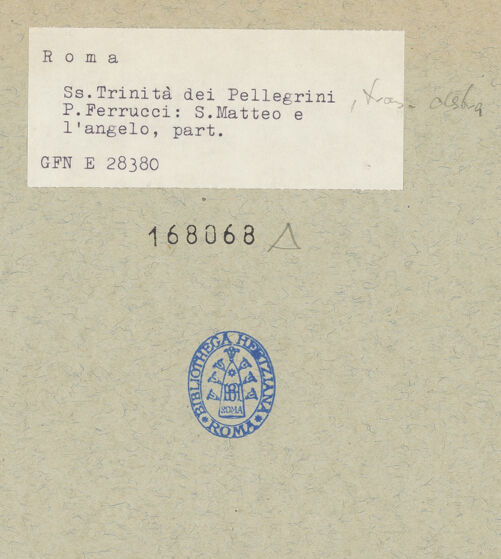 Rückseite von ICCD (GFN) [https://www.deutsche-digitale-bibliothek.de/content/lizenzen/rv-ez/] Detail: Kopf und Oberkörper des Engels, bh168068_recto. Foto.