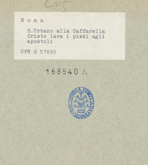 Rückseite von ICCD [https://rightsstatements.org/page/CNE/1.0/] Szenen aus dem Leben und der Passion Christi, verschiedene Märtyrer und Szenen aus der Vita der Heiligen Urban und CaeciliaVita und Passion Christi - Christus wäscht den Aposteln die Füße, Ausschnitt: Apostel, bh168540_recto. Foto.