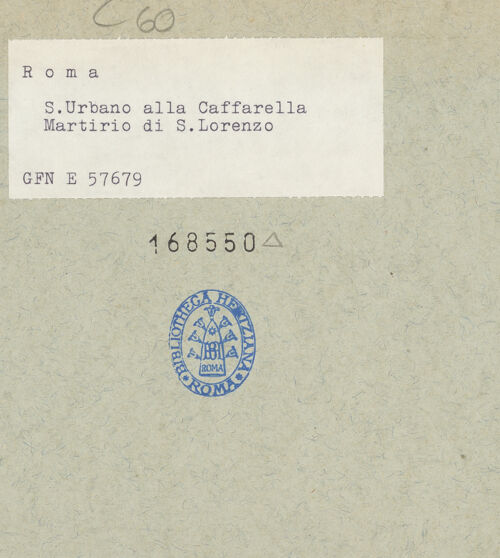 Rückseite von ICCD [https://rightsstatements.org/page/CNE/1.0/] Szenen aus dem Leben und der Passion Christi, verschiedene Märtyrer und Szenen aus der Vita der Heiligen Urban und CaeciliaMärtyerszenen - Martyrium des heiligen Laurentius, Detail: Der thronende Kaiser, bh168550_recto. Foto.