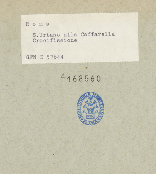 Rückseite von ICCD [https://rightsstatements.org/page/CNE/1.0/] Szenen aus dem Leben und der Passion Christi, verschiedene Märtyrer und Szenen aus der Vita der Heiligen Urban und CaeciliaVita und Passion Christi - Kreuzigung, bh168560_recto. Foto.