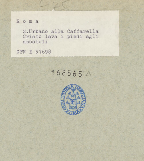 Rückseite von ICCD [https://rightsstatements.org/page/CNE/1.0/] Szenen aus dem Leben und der Passion Christi, verschiedene Märtyrer und Szenen aus der Vita der Heiligen Urban und CaeciliaVita und Passion Christi - Christus wäscht den Aposteln die Füße, Ausschnitt: Jesus, bh168565_recto. Foto.