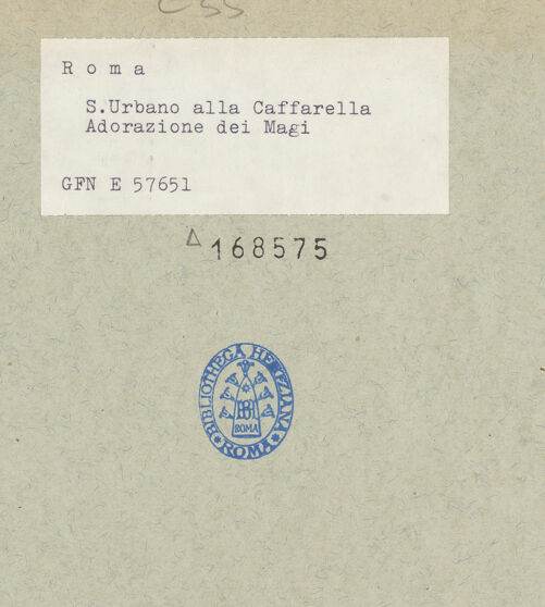 Rückseite von ICCD [https://rightsstatements.org/page/CNE/1.0/] Szenen aus dem Leben und der Passion Christi, verschiedene Märtyrer und Szenen aus der Vita der Heiligen Urban und CaeciliaVita und Passion Christi - Der Anbetung der heiligen drei Könige, bh168575_recto. Foto.