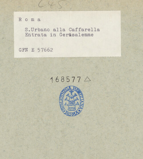 Rückseite von ICCD [https://rightsstatements.org/page/CNE/1.0/] Szenen aus dem Leben und der Passion Christi, verschiedene Märtyrer und Szenen aus der Vita der Heiligen Urban und CaeciliaVita und Passion Christi - Der Einzug in Jerusalem, bh168577_recto. Foto.