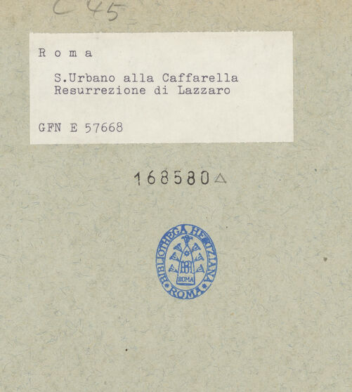 Rückseite von ICCD [https://rightsstatements.org/page/CNE/1.0/] Szenen aus dem Leben und der Passion Christi, verschiedene Märtyrer und Szenen aus der Vita der Heiligen Urban und CaeciliaVita und Passion Christi - Die Auferweckung des Lazarus, bh168580_recto. Foto.