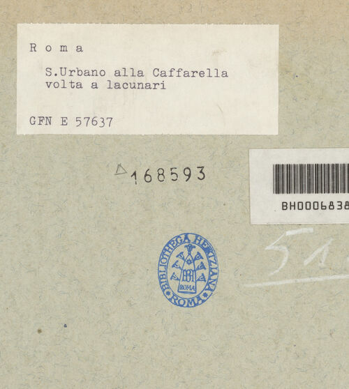 Rückseite von ICCD [https://www.deutsche-digitale-bibliothek.de/content/lizenzen/rv-fz/] Sant'Urbano alla Caffarella - Detail der Kassetten mit Relieffragment (weibliche Figur mit Vögeln), bh168593_recto. Foto.