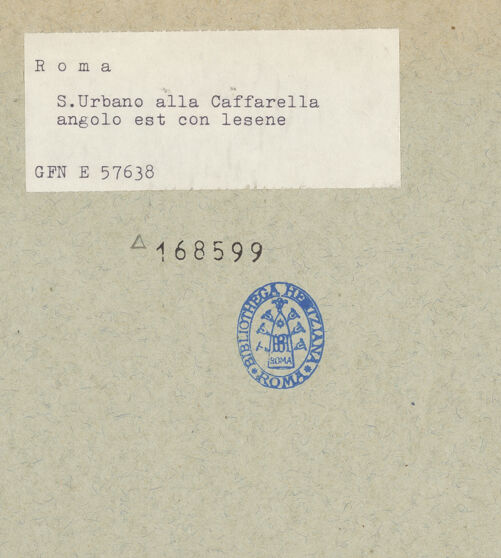 Rückseite von ICCD [https://www.deutsche-digitale-bibliothek.de/content/lizenzen/rv-fz/] Sant'Urbano alla Caffarella - Nordostecke, Detail: Pilaster des zweiten Wandregisters, bh168599_recto. Foto.