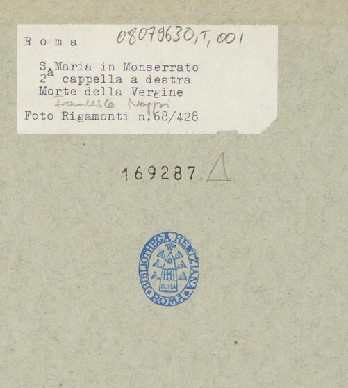 Rückseite von Rigamonti [https://rightsstatements.org/page/CNE/1.0/] Marienzyklus in der Cappella FerrerMarientod - , bh169287_recto. Foto: Rigamonti.