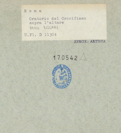 Rückseite von Bibliotheca Hertziana [https://www.deutsche-digitale-bibliothek.de/content/lizenzen/rv-fz/] Szenen aus der Geschichte des heiligen Kreuzes und des OratoriumsFresken der Altarwand - Gottvater über dem Altar, bh170542_recto. Foto.