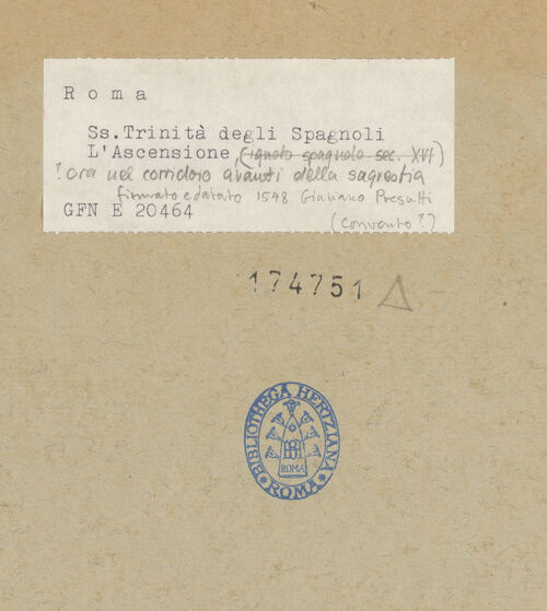 Rückseite von ICCD [https://www.deutsche-digitale-bibliothek.de/content/lizenzen/rv-ez/] Himmelfahrt Christi - , bh174751_recto. Foto.