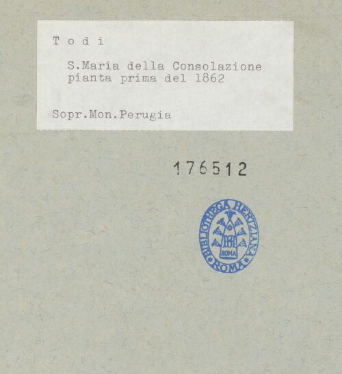 Rückseite von Sopr. Mon. Perugia [https://www.deutsche-digitale-bibliothek.de/content/lizenzen/rv-fz/] Santa Maria della Consolazione - Grundriss (vor 1862), bh176512_recto. Foto.