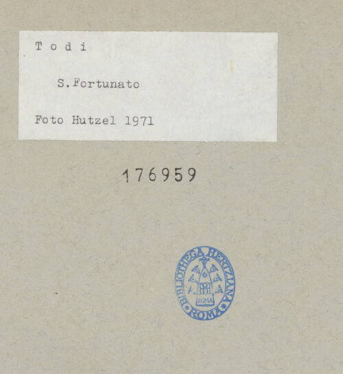 Rückseite von Getty Research Institute? [https://www.deutsche-digitale-bibliothek.de/content/lizenzen/rv-ez/] San Fortunato - Blick vom 2. Joch des rechten (westlichen) Seitenschiffs nach Osten, bh176959_recto. Foto: Hutzel, Max.