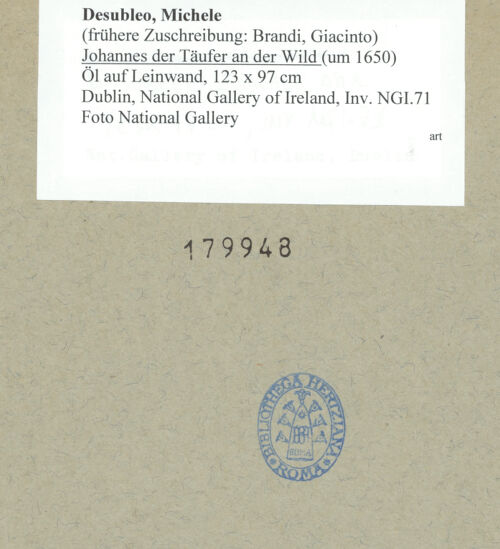 Rückseite von Museum [https://rightsstatements.org/page/CNE/1.0/] Johannes der Täufer an der Wild - , bh179948_recto. Foto.