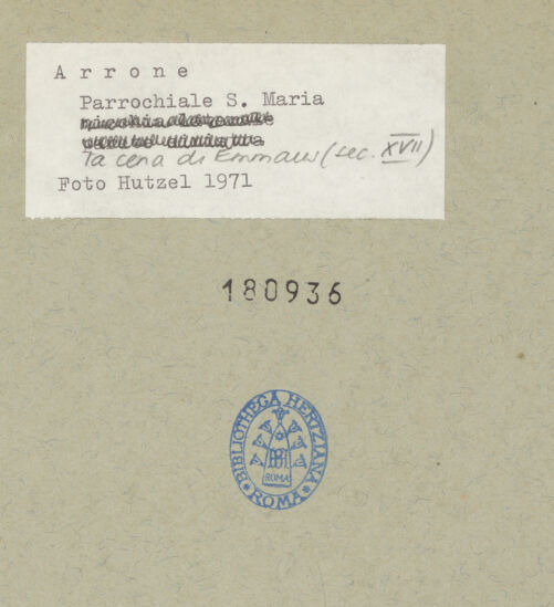 Rückseite von Getty Research Institute [https://www.deutsche-digitale-bibliothek.de/content/lizenzen/rv-ez/] Gastmahl in Emmaus - Gesamtansicht (mit Rahmen), bh180936_recto. Foto: Hutzel, Max.