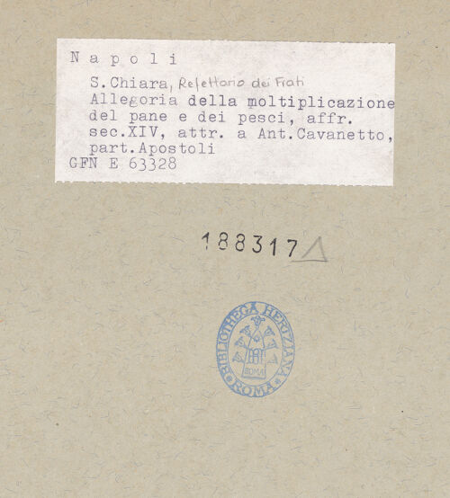 Rückseite von ICCD [https://www.deutsche-digitale-bibliothek.de/content/lizenzen/rv-ez/] Mensa Christi - Detail: Heilige links, bh188317_recto. Foto.