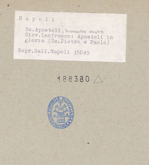 Rückseite von Sopr. BAS NA [https://www.deutsche-digitale-bibliothek.de/content/lizenzen/rv-ez/] Martyrium und Glorie der Apostel Petrus und Paulus und Aposteln (oder Propheten)Glorie der Apostel Petrus und Paulus - Gesamtansicht, bh188380_recto. Foto.