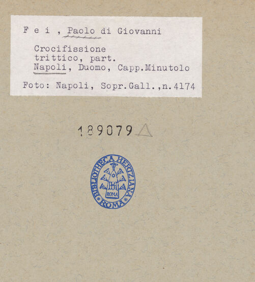 Rückseite von Sopr. BAS NA [https://www.deutsche-digitale-bibliothek.de/content/lizenzen/rv-ez/] Triptychon mit einer Kreuzigung mit der Trinität (Gnadenstuhl) - Linker Flügel: Engel (Verkündigung), Nikolas der Pilger, Katharina, bh189079_recto. Foto.